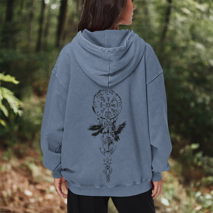 WorldNorse Valknut Raven Back Print Washed Hoodie - image 24