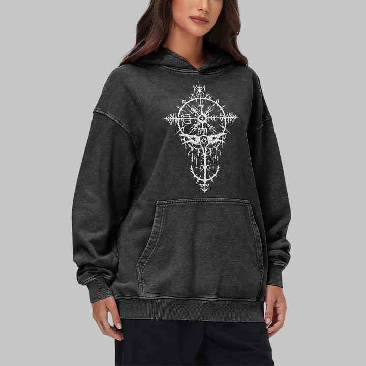 WorldNorse Tribal Bird & Viking Design Washed Hoodie - image 8