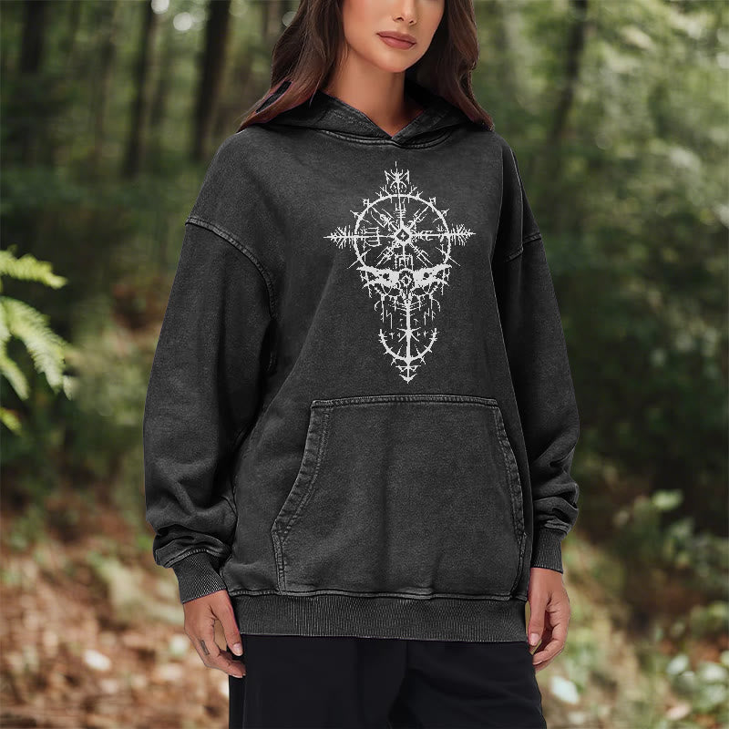 WorldNorse Tribal Bird & Viking Design Washed Hoodie - image 10