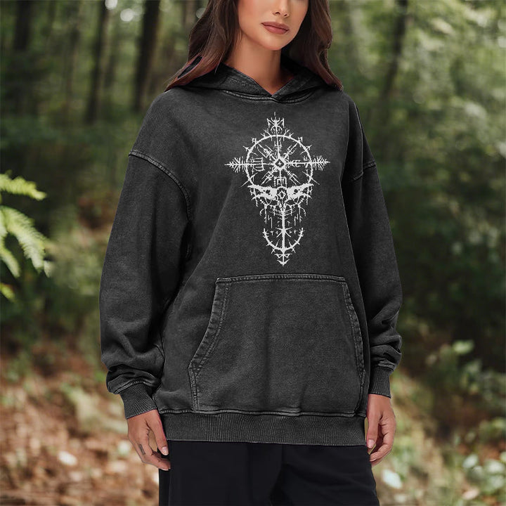 WorldNorse Tribal Bird & Viking Design Washed Hoodie - image 10