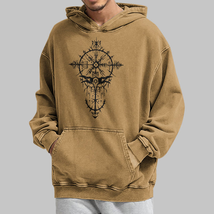 WorldNorse Tribal Bird & Viking Design Washed Hoodie - image 29