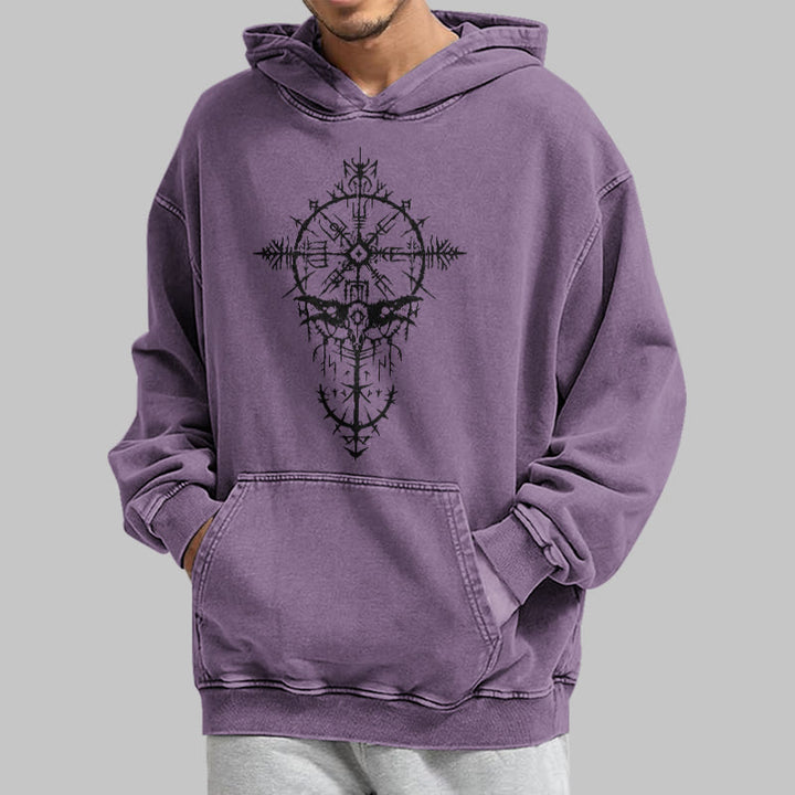WorldNorse Tribal Bird & Viking Design Washed Hoodie - image 36