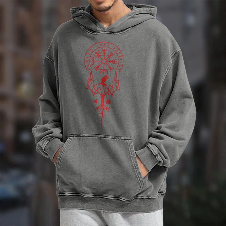 WorldNorse Yggdrasil Red Runes Viking Washed Hoodie - image 17