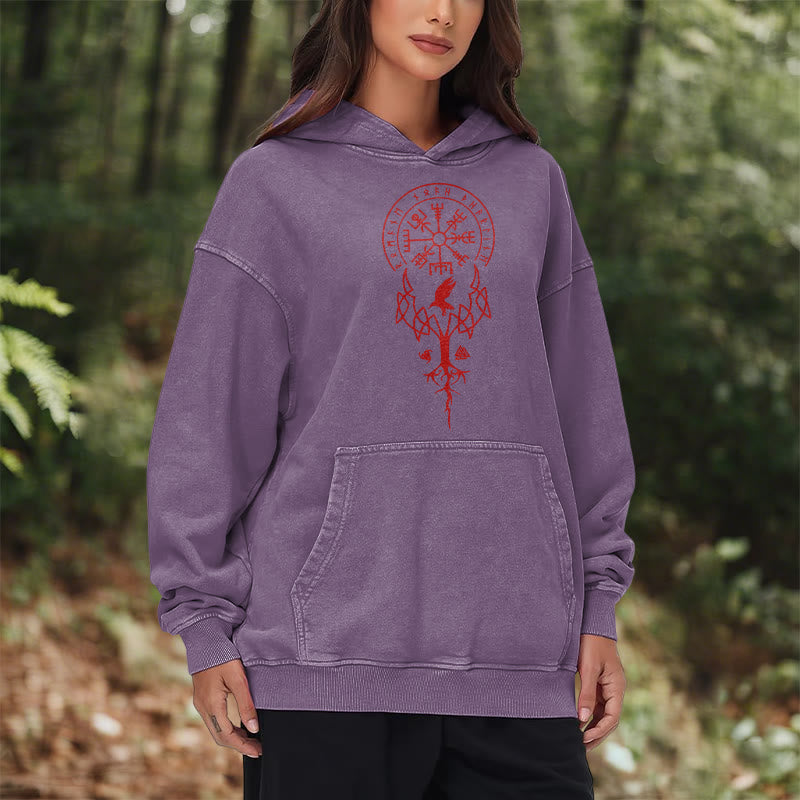 WorldNorse Yggdrasil Red Runes Viking Washed Hoodie - image 37