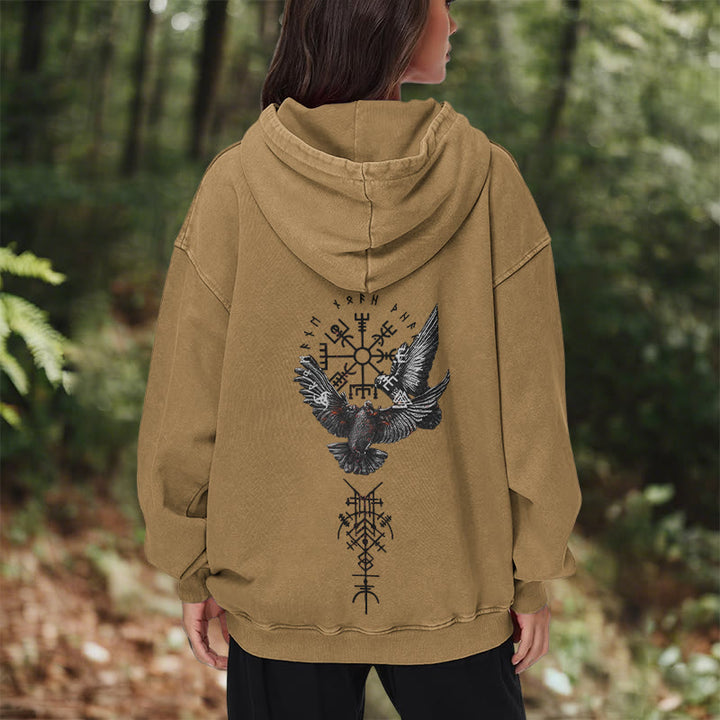 WorldNorse Viking Symbol Raven Vegvisir Washed Hoodie - image 31