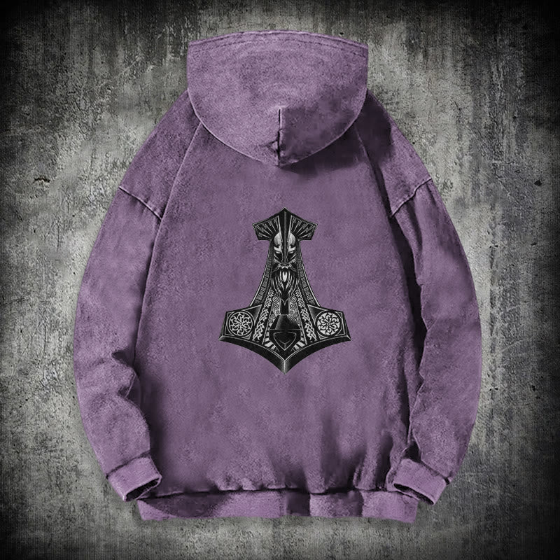 WorldNorse Odin Thor's Hammer Double-Sided Washed Hoodie - image 36