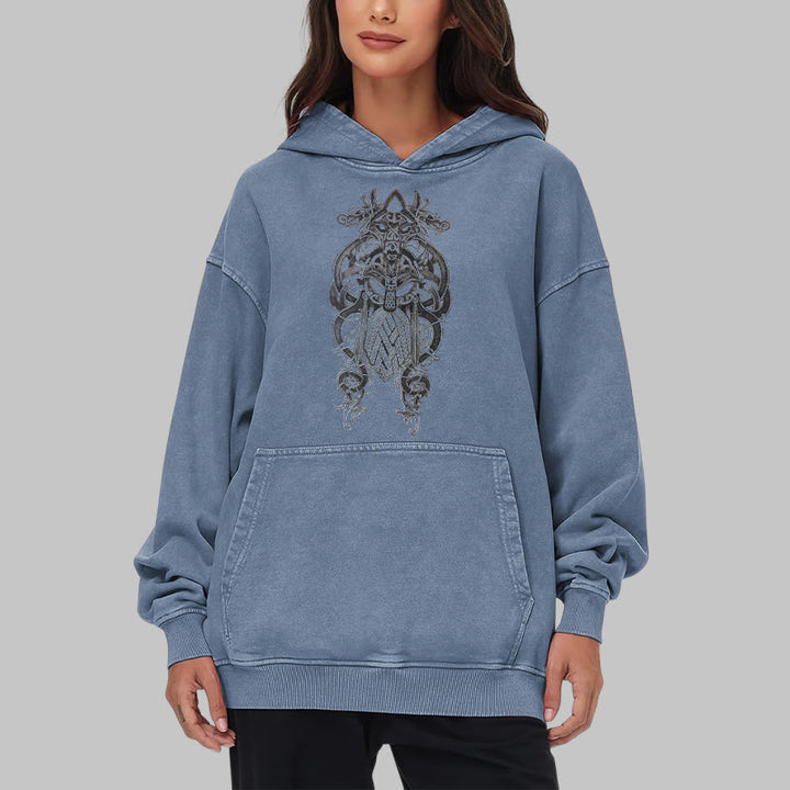 WorldNorse Odin Thor's Hammer Double-Sided Washed Hoodie - image 26