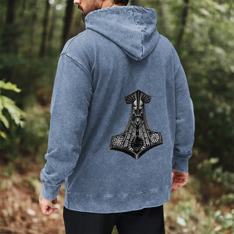 WorldNorse Odin Thor's Hammer Double-Sided Washed Hoodie - image 25