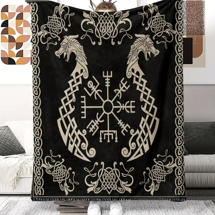 WorldNorse Vegvisir Norse Dragon Blanket - Black Vegvisir - 264x228cm - image 5