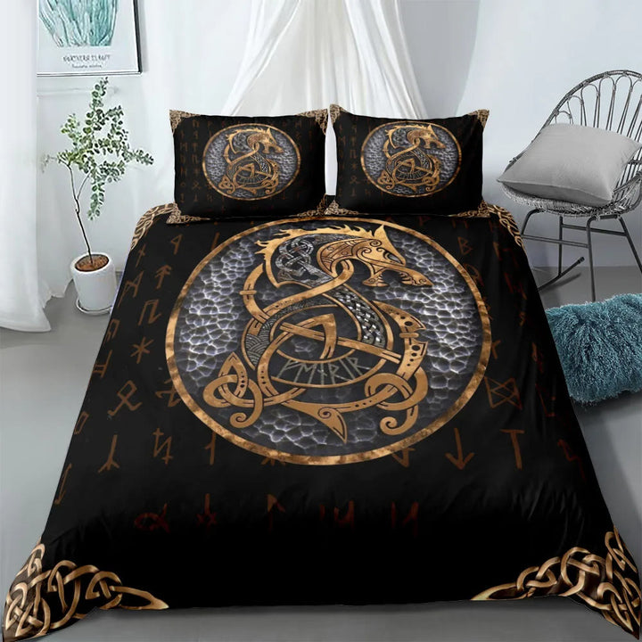 WorldNorse Celtic Knot Wolves Bedding Set - Wolves + Rune - 260X240cm (1 Duvet Cover + 2 Pillow Case) - image 0