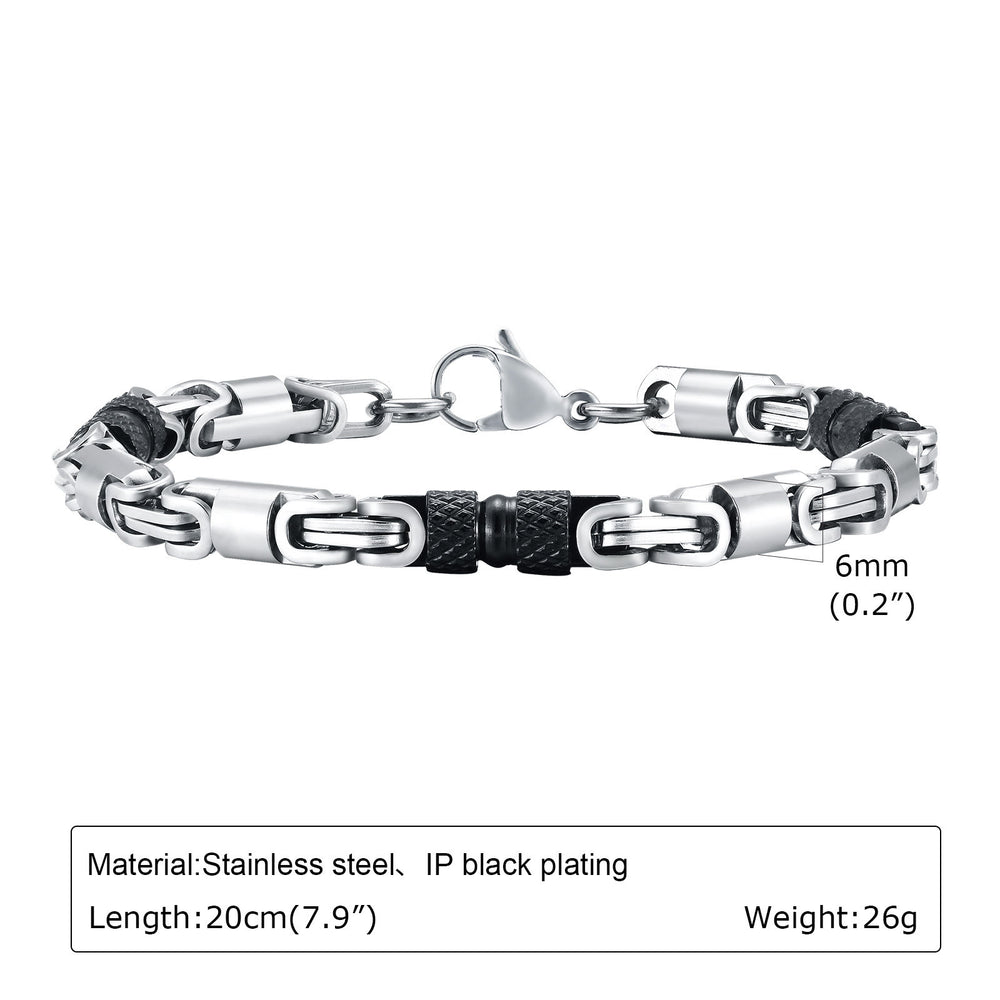 WorldNorse Link Stainless Steel Bracelet - Silver & Black 6mm*20cm - image 1
