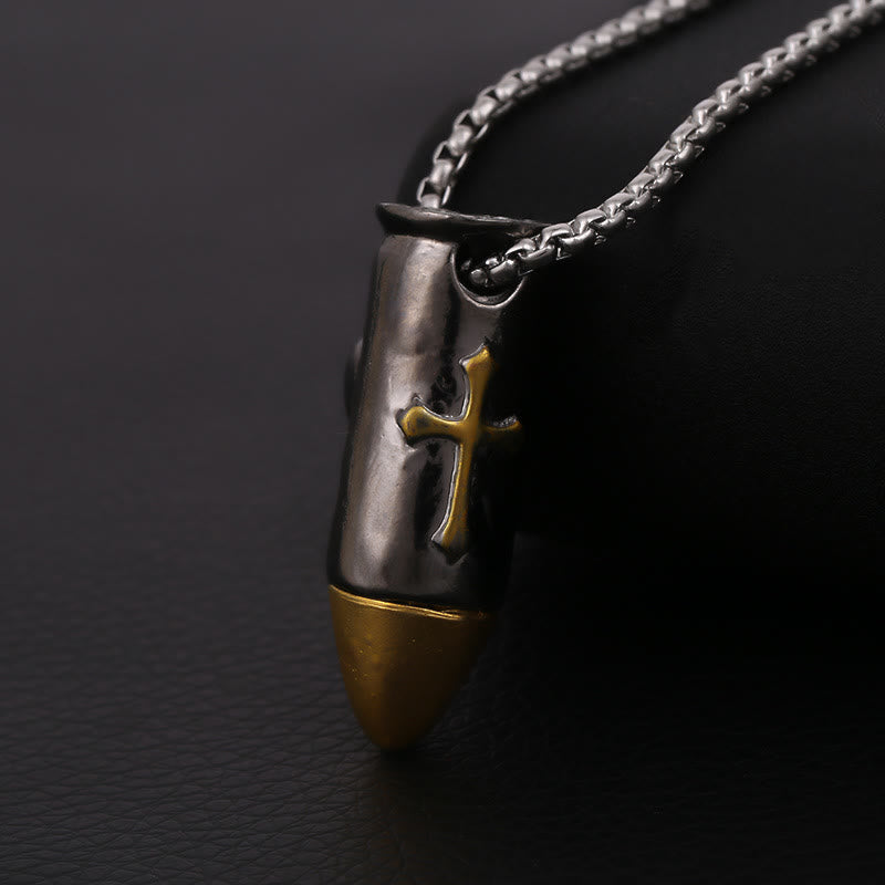 WorldNorse Skull Wrap Bullet Cross Necklace - Silver & Gold - image 1