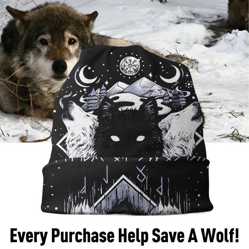 WorldNorse Vegvisir Runes With Wolf Beanie - image 1