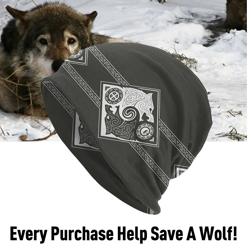 WorldNorse Double Wolves Norse Beanie - Dark Khaki - image 8