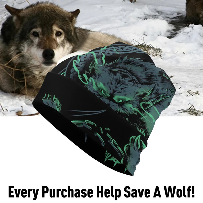 WorldNorse Celtic Knot Wolves Beanie - Wolf - image 0