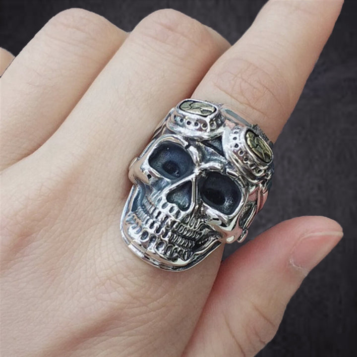 WorldNorse Skull Head With Pilot Glass Ring