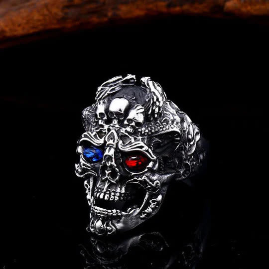 WorldNorse Gemstone Eyes Skull Biker Ring - image 2
