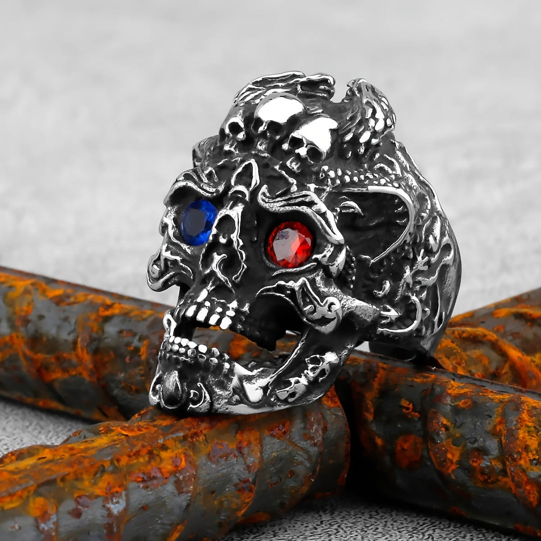 WorldNorse Gemstone Eyes Skull Biker Ring - image 3