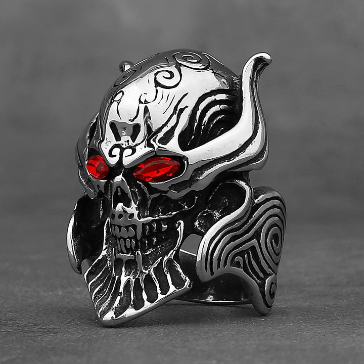 WorldNorse Ghost Head Gemstone Eye Skull Fangs Ring - Red Eyes - AU Size Z+1 (US 14) - image 0