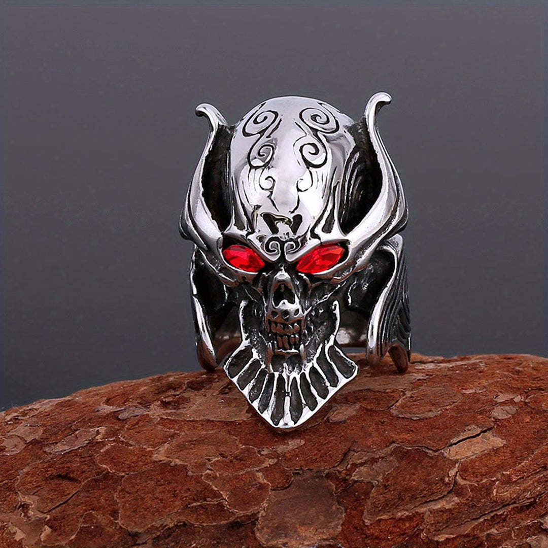 WorldNorse Ghost Head Gemstone Eye Skull Fangs Ring - image 1