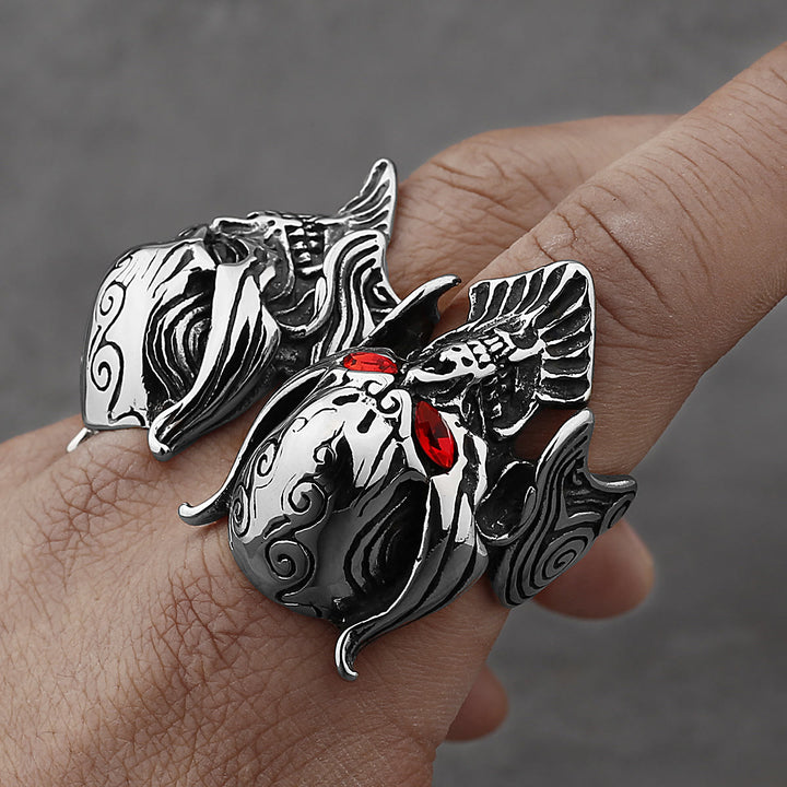 WorldNorse Ghost Head Gemstone Eye Skull Fangs Ring - image 2