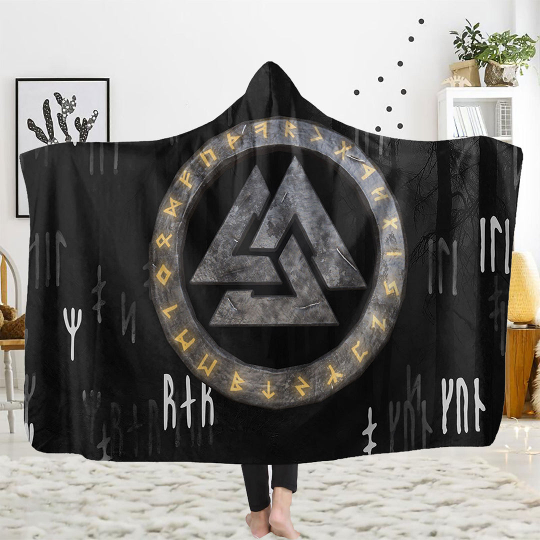 WorldNorse Raven Rune Hooded Blanket - Valknut & Rune - 150x200cm - image 6