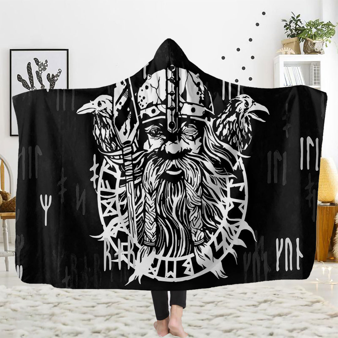 WorldNorse Raven Rune Hooded Blanket - Raven & Warrior - 150x200cm - image 3