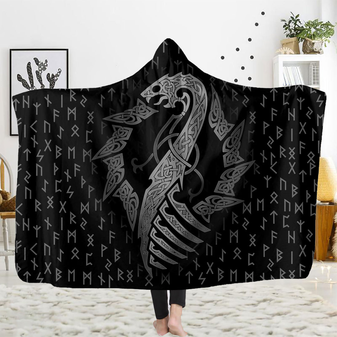 WorldNorse Viking Rune Hooded Blanket - Norse Dragon - 150x200cm - image 1