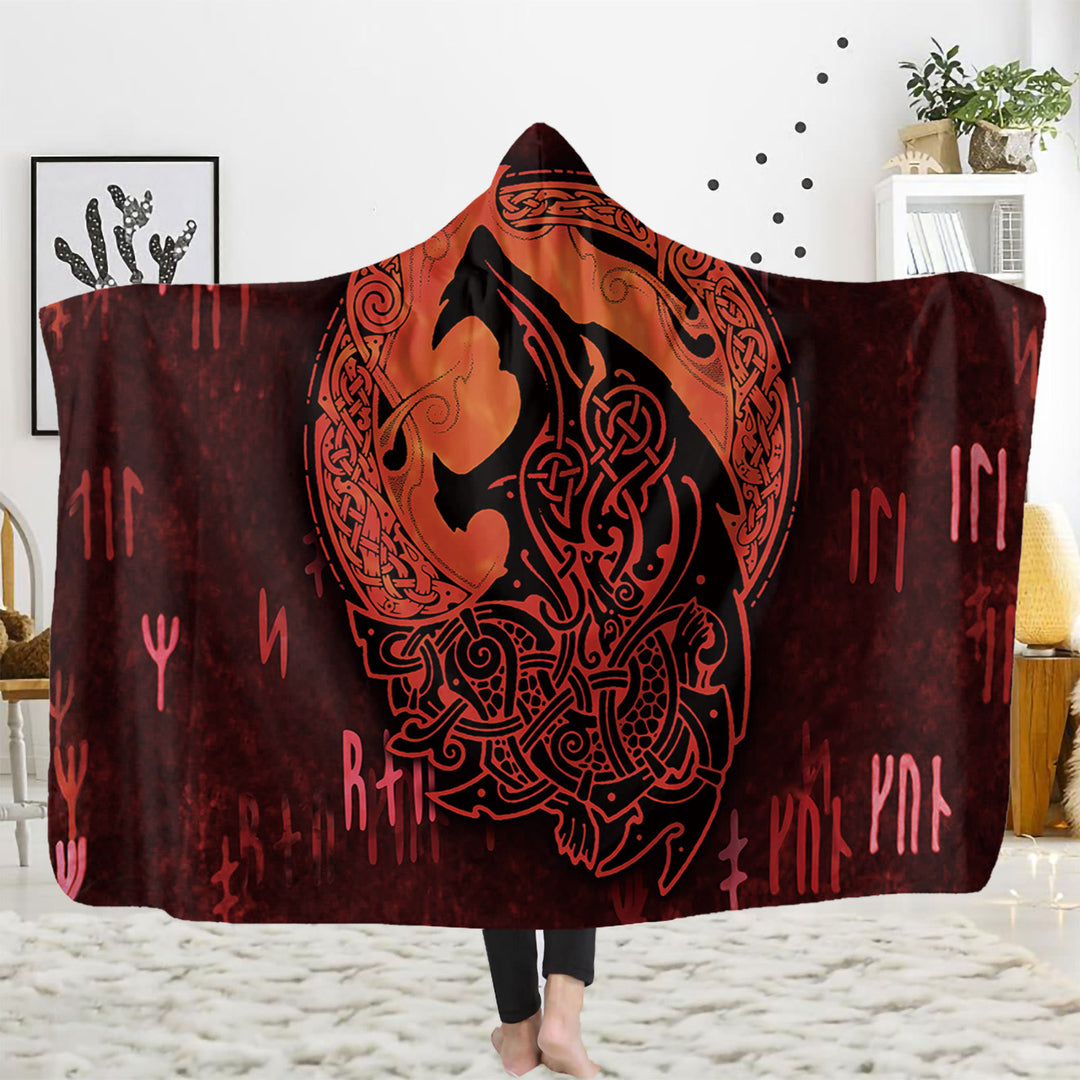 WorldNorse Viking Rune Hooded Blanket - Howling Wolves - 150x200cm - image 5