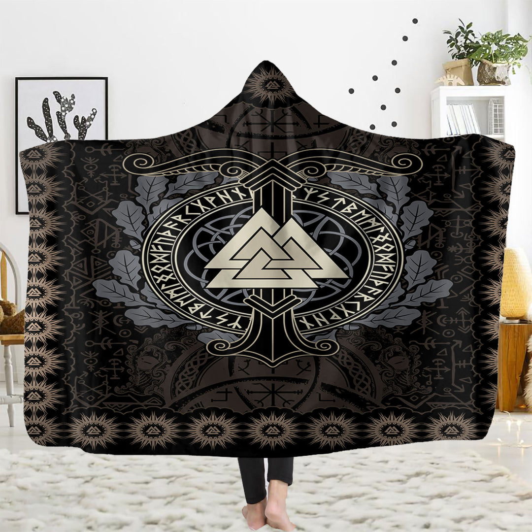 WorldNorse Viking Axe Hooded Blanket - Valknut - 150x200cm - image 4