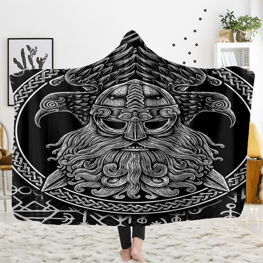 WorldNorse Viking Axe Hooded Blanket - Raven & Warrior - 150x200cm - image 8