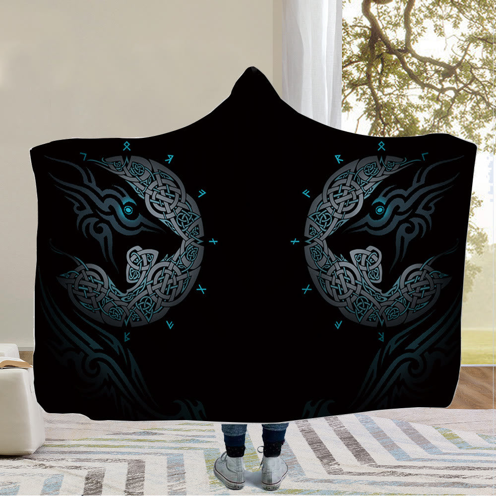 WorldNorse Wolves Rune Hooded Blanket - Wolves - 150x200cm - image 0