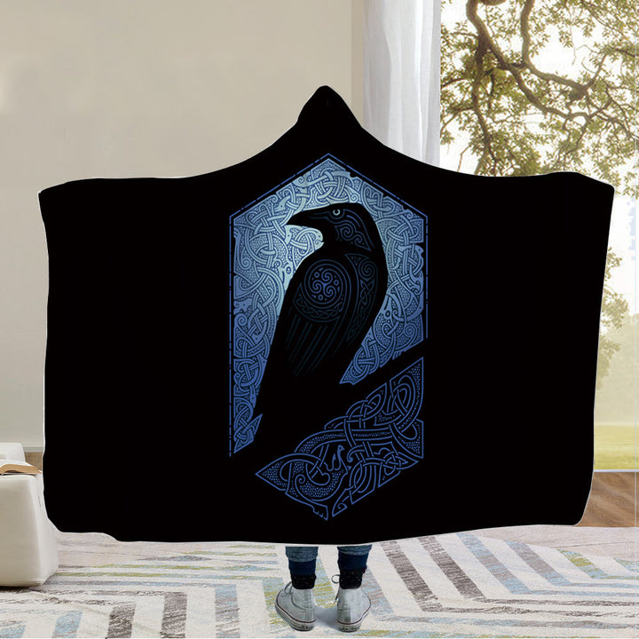 WorldNorse Wolves Rune Hooded Blanket - Raven - 150x200cm - image 2
