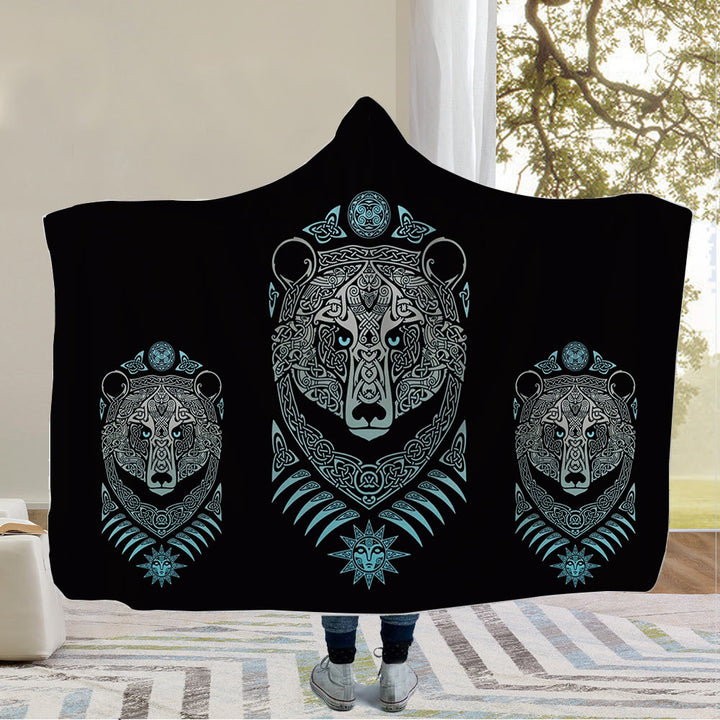 WorldNorse Wolves Rune Hooded Blanket - Viking Bear - 150x200cm - image 1
