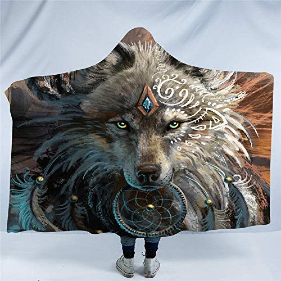 WorldNorse Moon Wolves Hooded Blanket - Dreamcatcher Wolf - 150x200cm - image 3