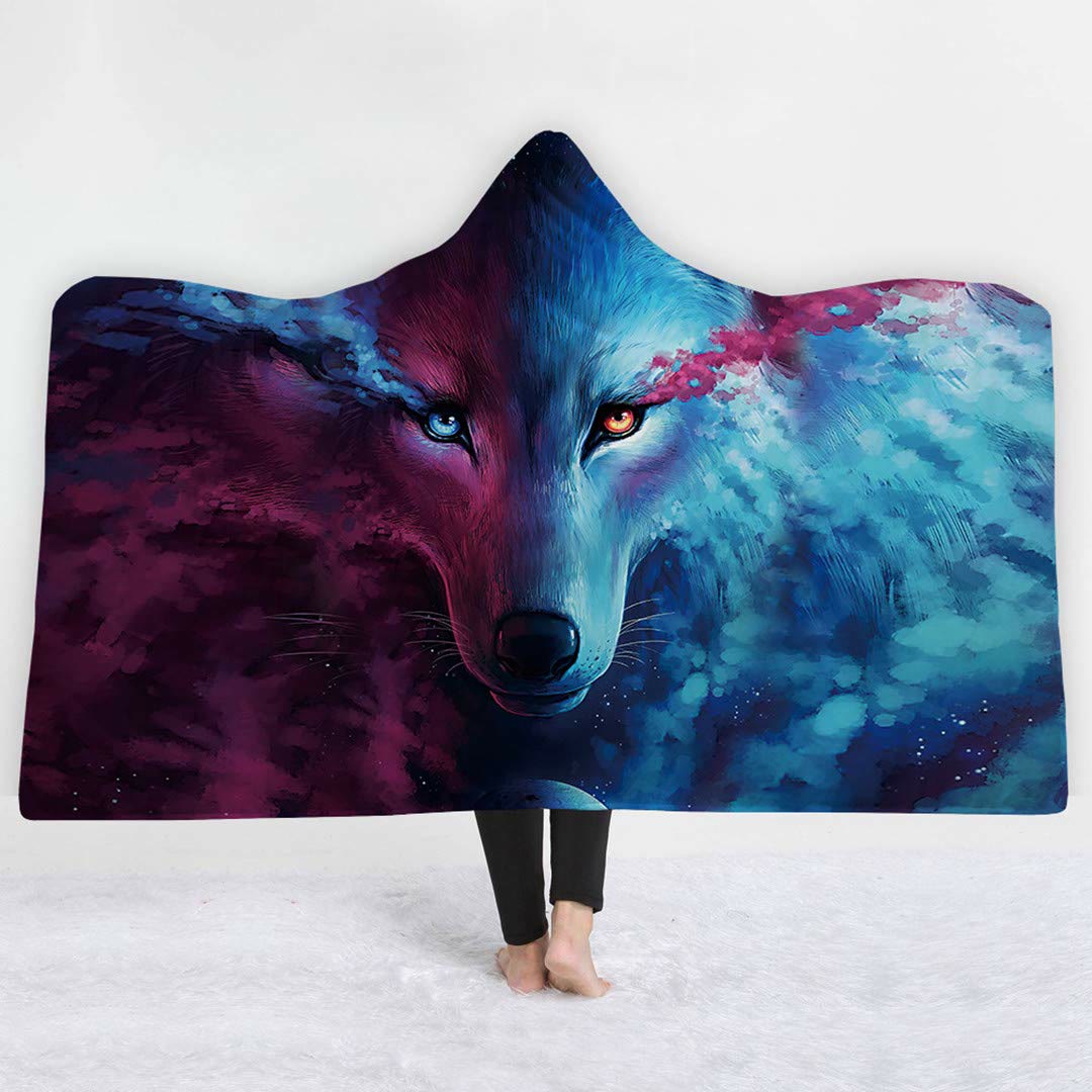 WorldNorse Galaxy Wolves Hooded Blanket - Pink & Blue Wolf - 150x200cm - image 7