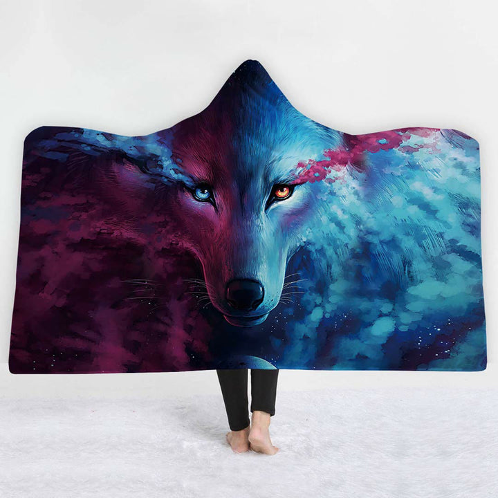 WorldNorse Galaxy Wolves Hooded Blanket - Pink & Blue Wolf - 150x200cm - image 7