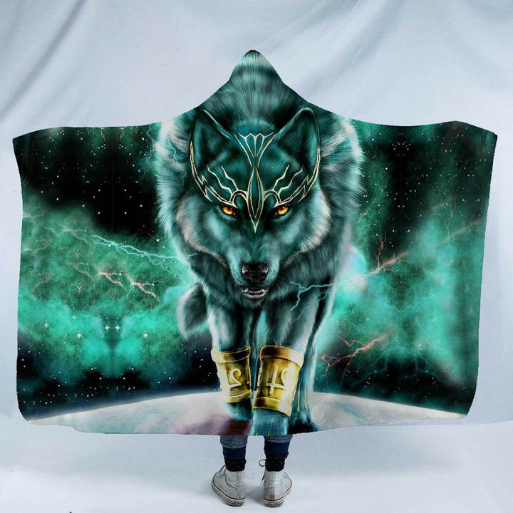 WorldNorse Mystic Wolves Hooded Blanket - Green Wolf - 150x200cm - image 5