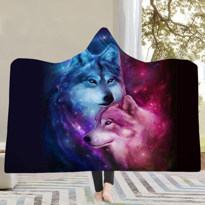 WorldNorse Mystic Wolves Hooded Blanket - Nebula Wolves - 150x200cm - image 0