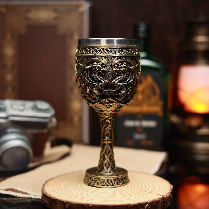 WorldNorse Celtic Knot Double Dragon Goblet - Bronze - image 4