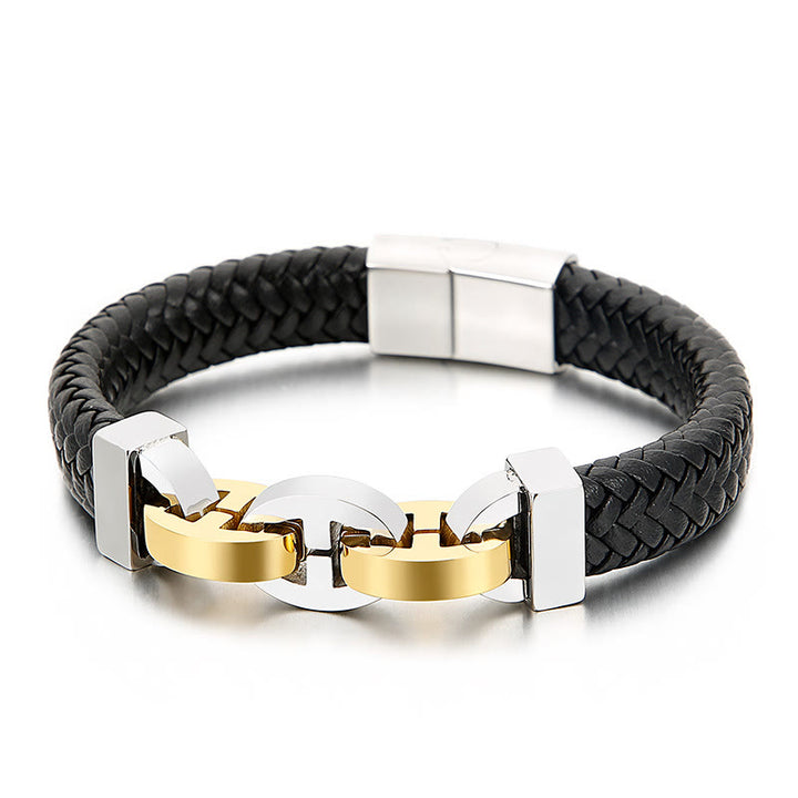 WorldNorse Steel Cuff Braided Leather Bracelet - Silver & Gold - 21.5cm - image 9