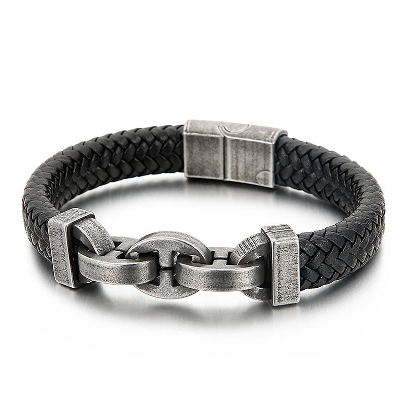 WorldNorse Steel Cuff Braided Leather Bracelet - DarkGray - 21.5cm - image 8