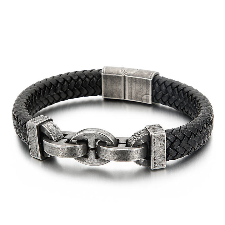 WorldNorse Steel Cuff Braided Leather Bracelet - DarkGray - 21.5cm - image 8