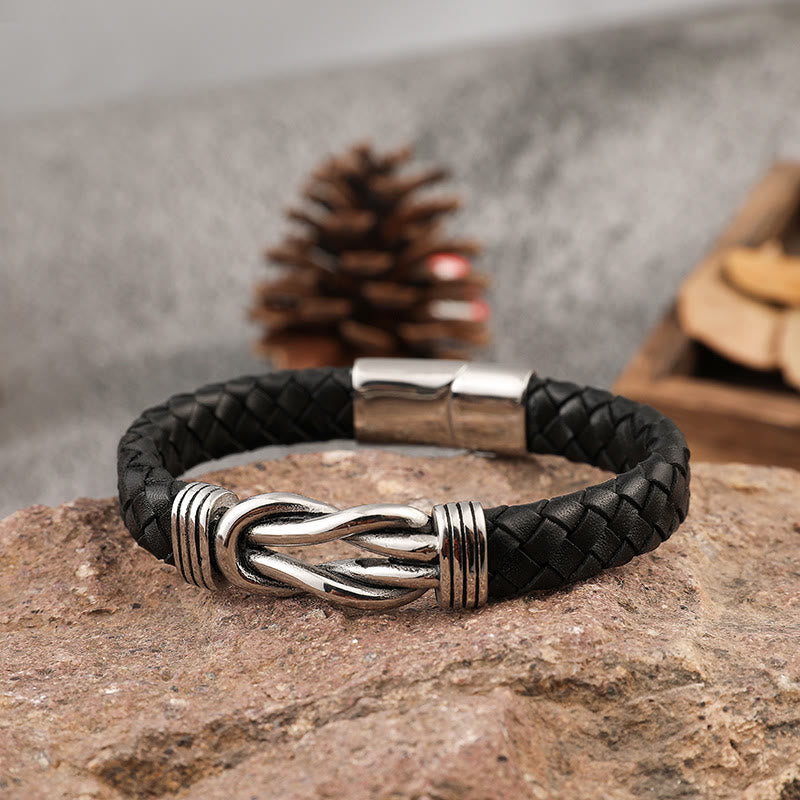 WorldNorse Infinity Stainless Steel Leather Braided Bracelet - 23cm - image 0