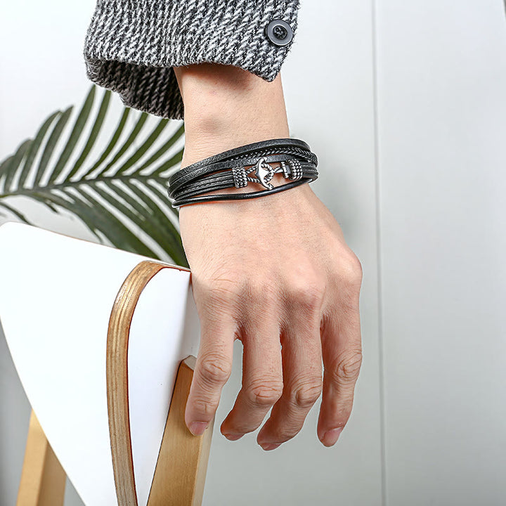 WorldNorse Multi-Layer Anchor Leather Braided Bracelet - image 1