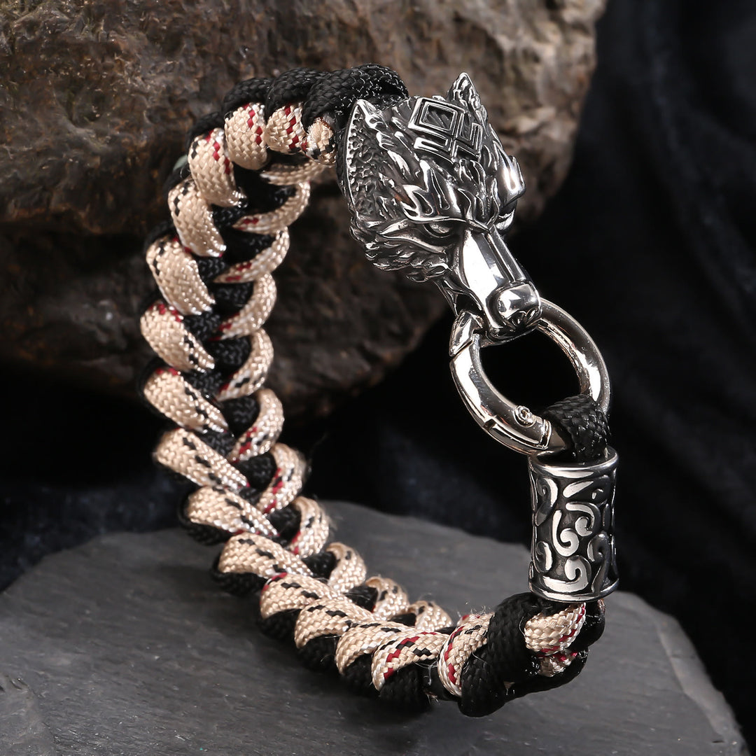 WorldNorse Viking Wolf Head Bear Braided Bracelet - Wolf Head A - 23cm - image 0