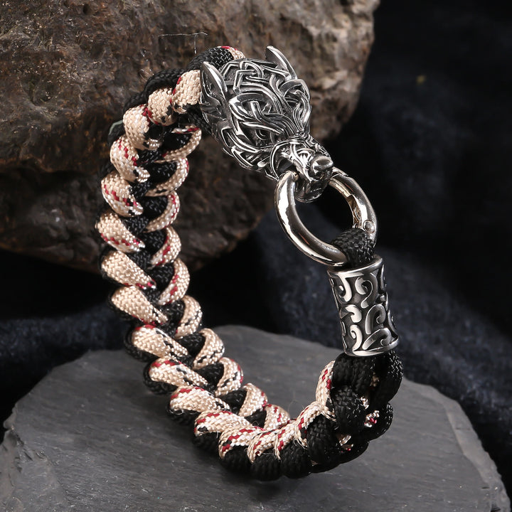 WorldNorse Viking Wolf Head Bear Braided Bracelet - Wolf Head B - 23cm - image 3