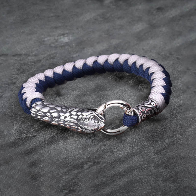 WorldNorse Jörmungandr Norse Snake Head Braided Bracelet - Navy + White - 23cm - image 3