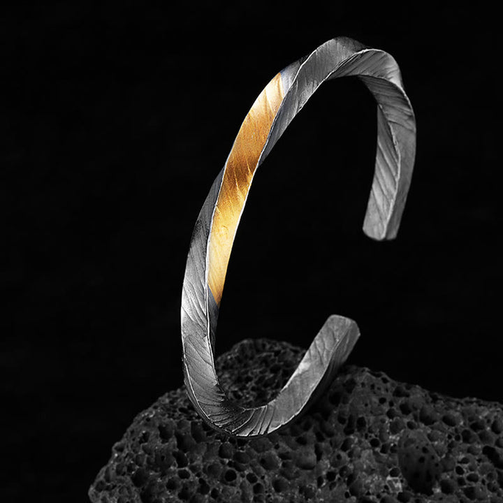 WorldNorse Handcrafted 999 Silver Flowing Fire Inlay Bracelet - Black Gold - 18cm - NO THANKS - image 0