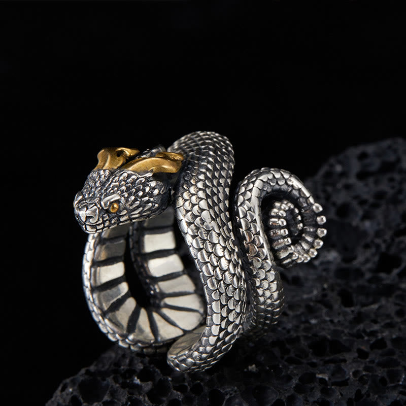 WorldNorse Handcrafted 925 Silver Snake Jormungandr Ring - Adjustable - image 0
